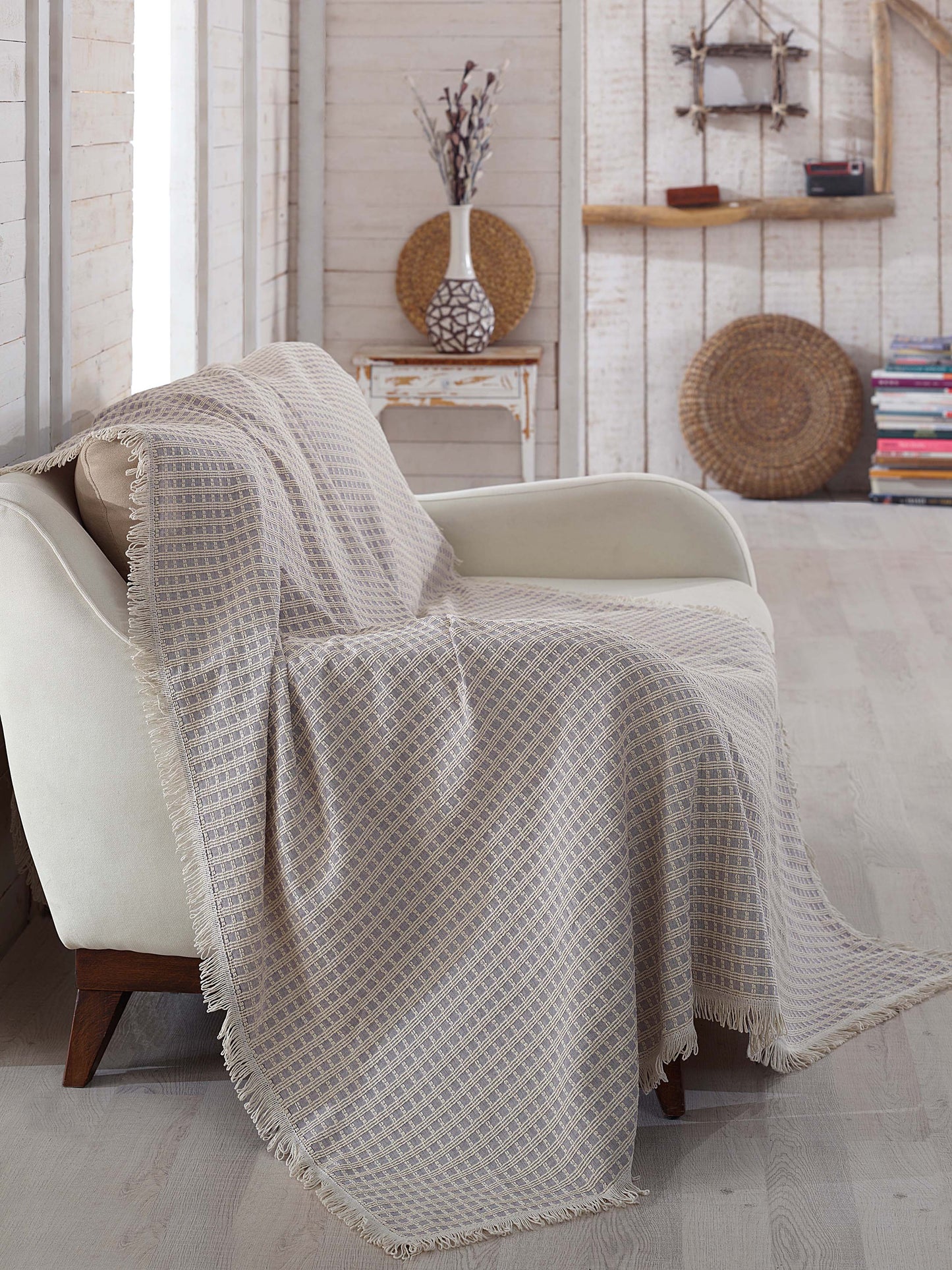 2 Pack Turkish Throw Blanket Set 100% Cotton 65 x 84 inches
