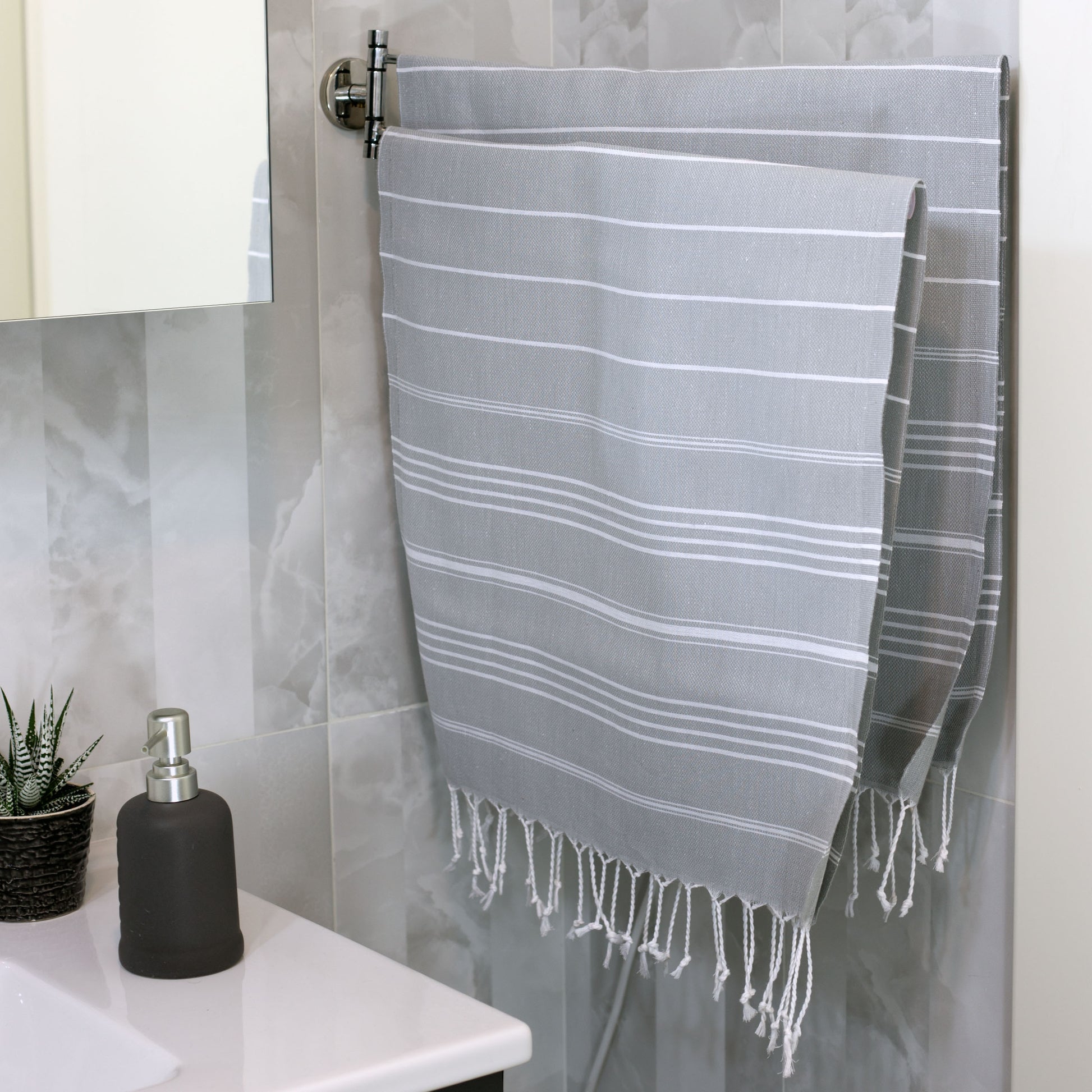 lifestyle image of grey towels