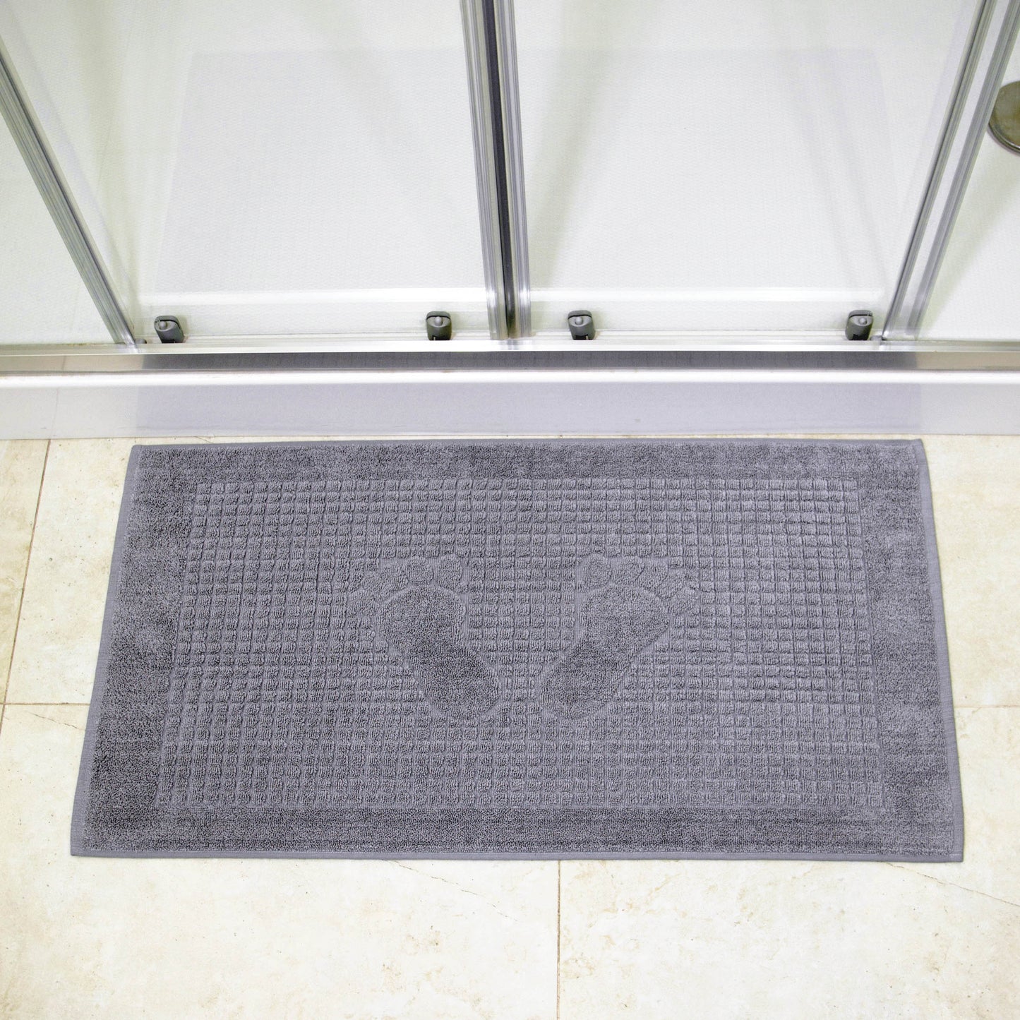 Turkish Home Cotton Bath Mat Set of 4, Gray, Washable Reversible, 100% Cotton 18 X 34 Inches