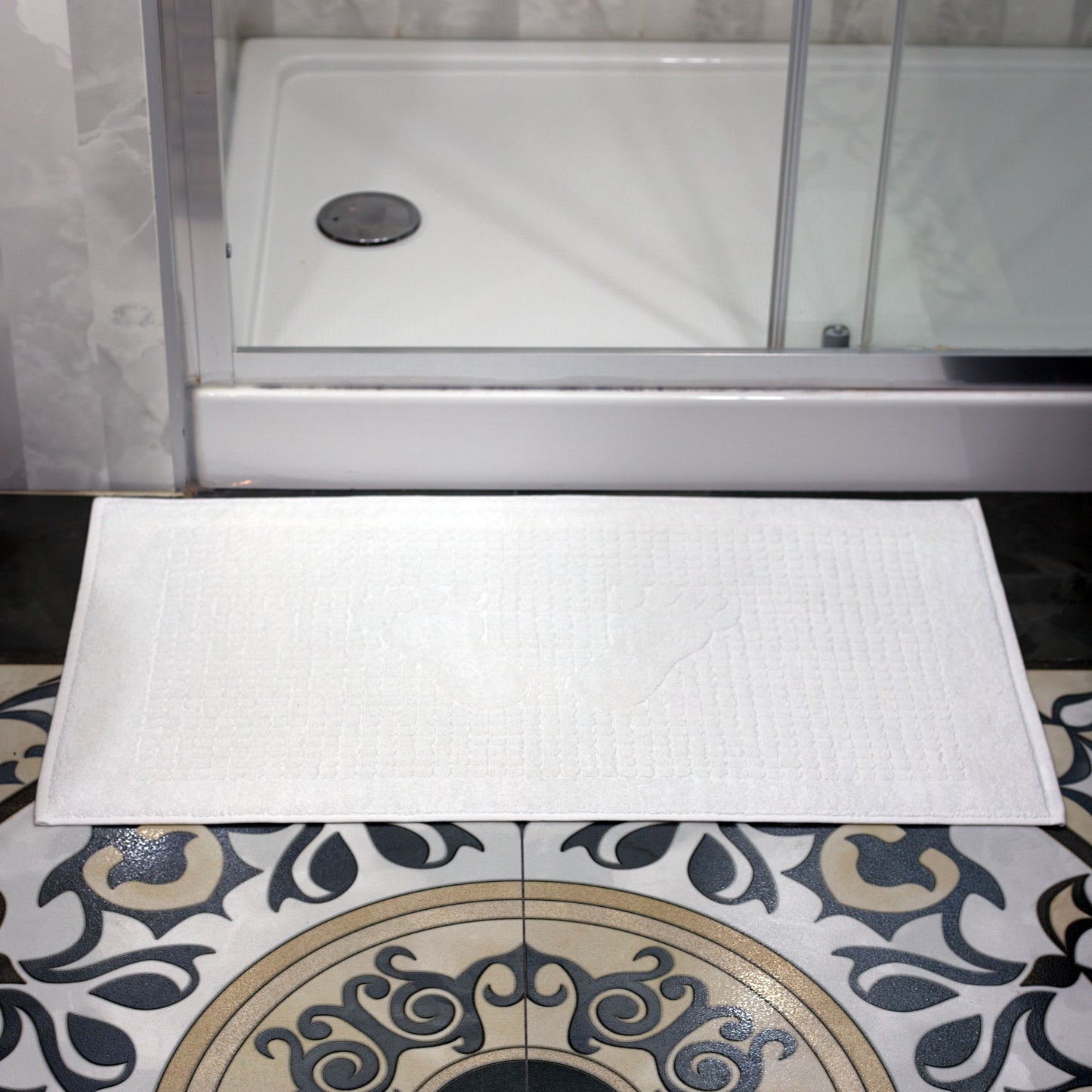 Turkish Home Cotton Bath Mat Set of 2, White, Washable Reversible, 100% Cotton 18 X 34 Inches