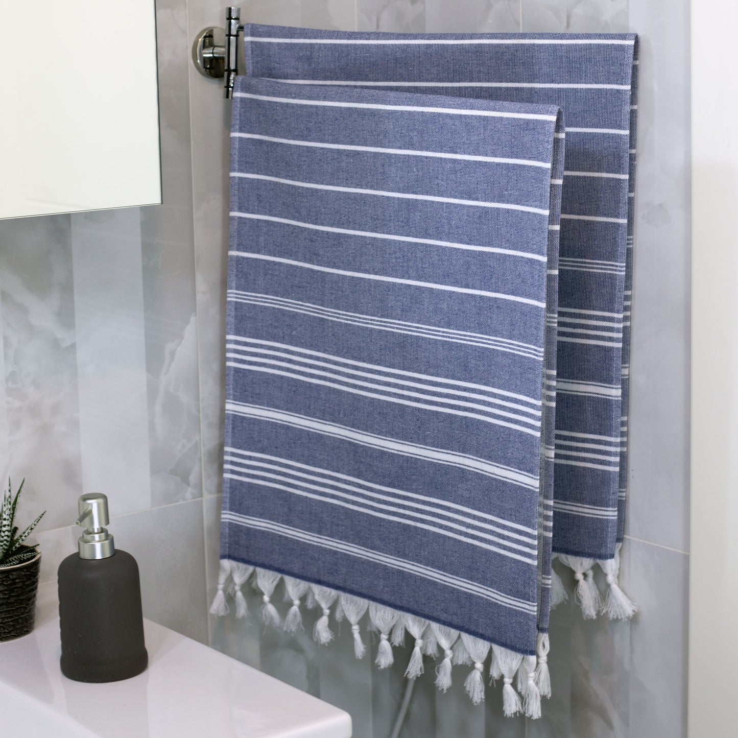 Turkish Home Hand Towel Set of 4, Navy, 100% Cotton 18 X 40 inches (Terry)