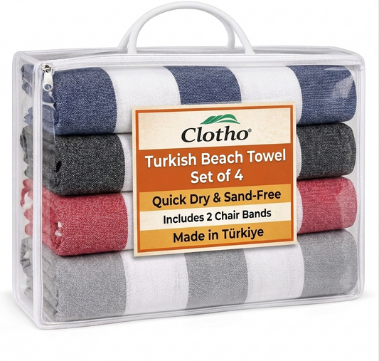 Turkish Beach Towel Set of 4, 100% Cotton 39 x 70 Inches (Classic)