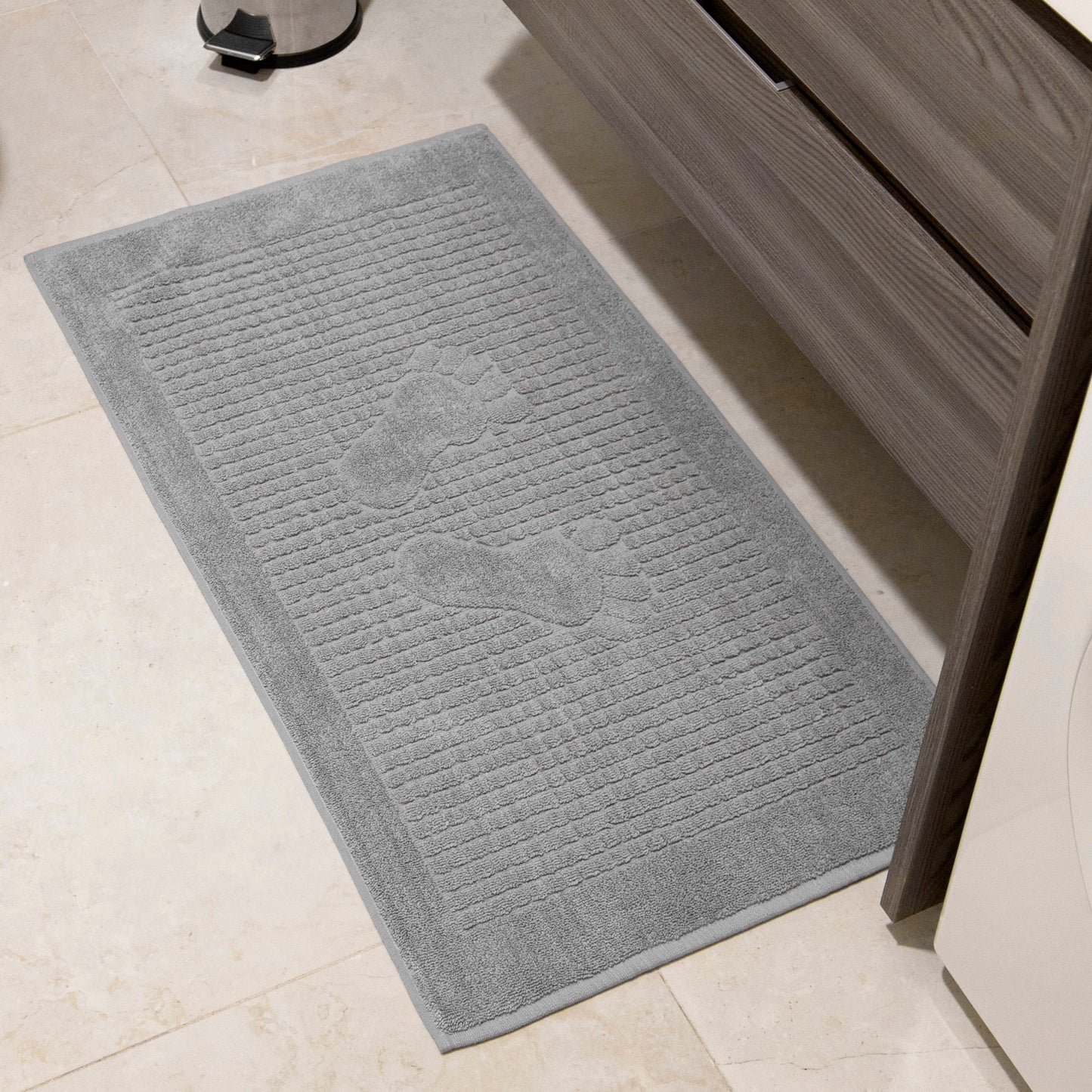 Turkish Home Cotton Bath Mat Set of 4, Gray, Washable Reversible, 100% Cotton 18 X 34 Inches