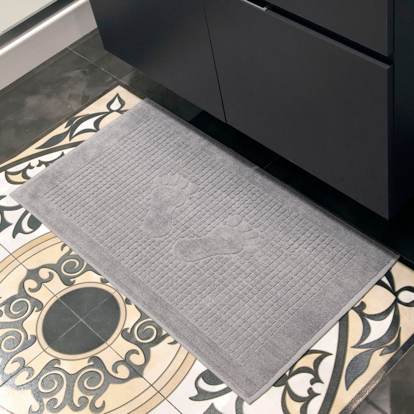 Turkish Home Cotton Bath Mat Set of 4, Gray, Washable Reversible, 100% Cotton 18 X 34 Inches