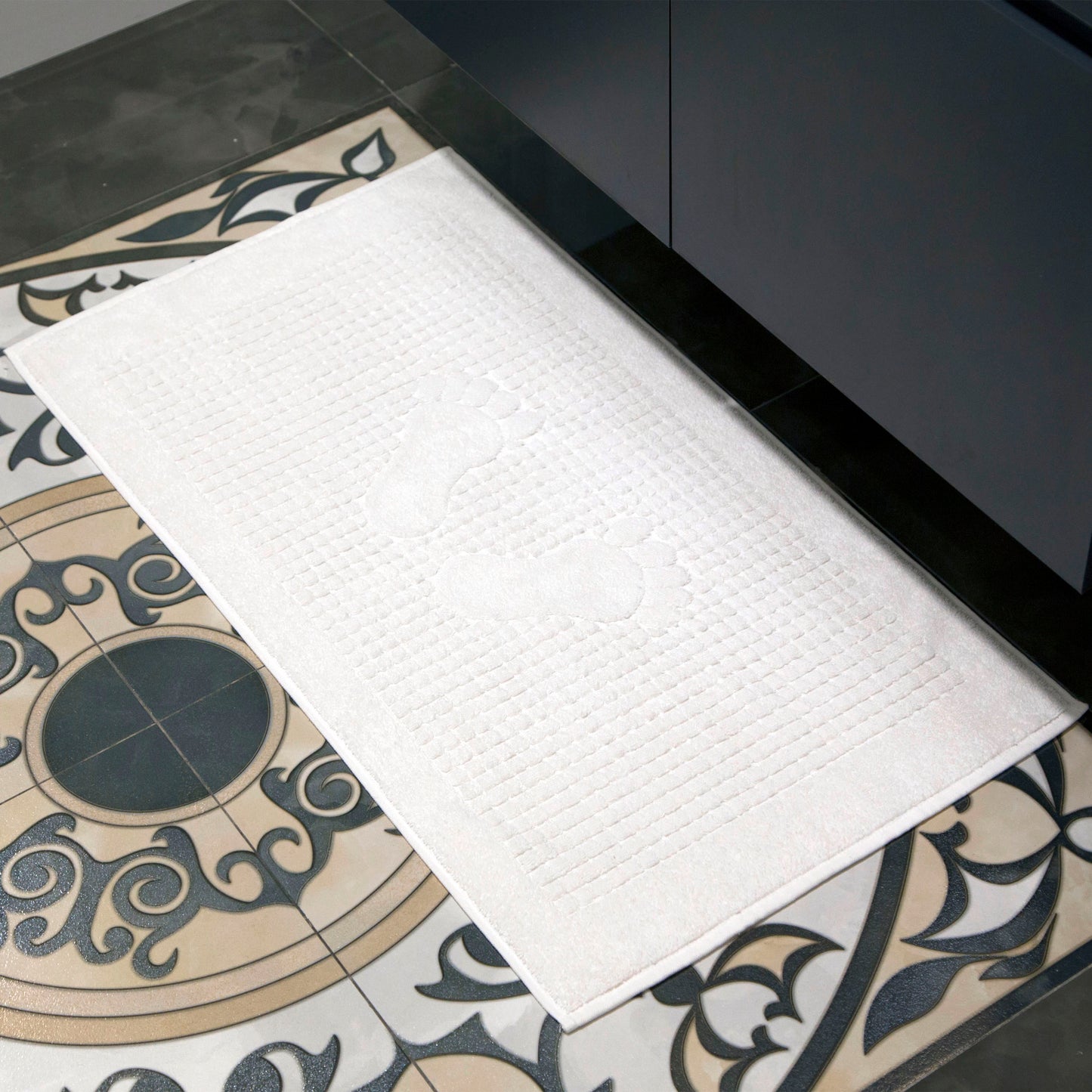 Turkish Home Cotton Bath Mat Set of 2, White, Washable Reversible, 100% Cotton 18 X 34 Inches